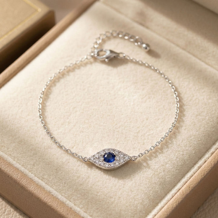 Minimalist Elegant Evil Eye Sterling Silver Bracelet