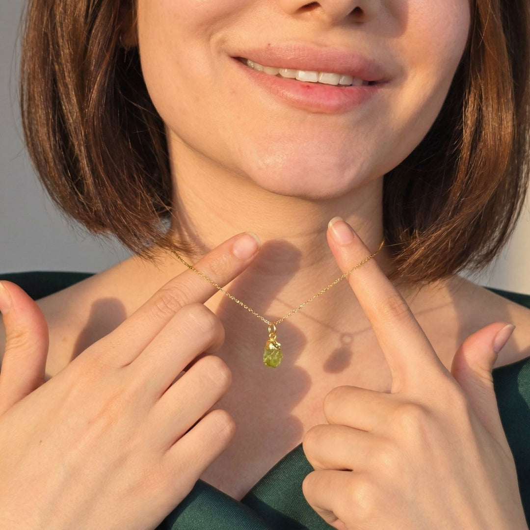 Raw Peridot August Birthstone Gold Plated Necklace