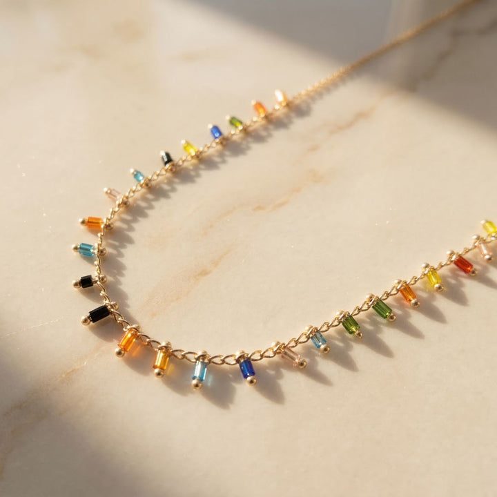 18ct Gold Plated Colourful Vibrant Multi Beaded Necklace