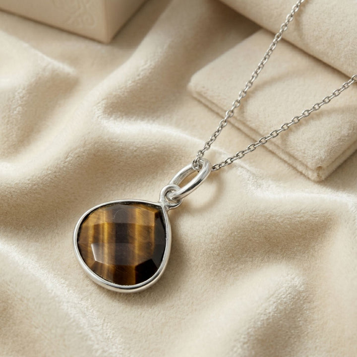 Sterling Silver Tiger's Eye Protection Crystal Necklace