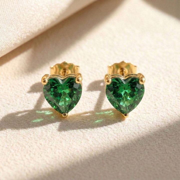 Emerald Heart May Birthstone Stud Earrings