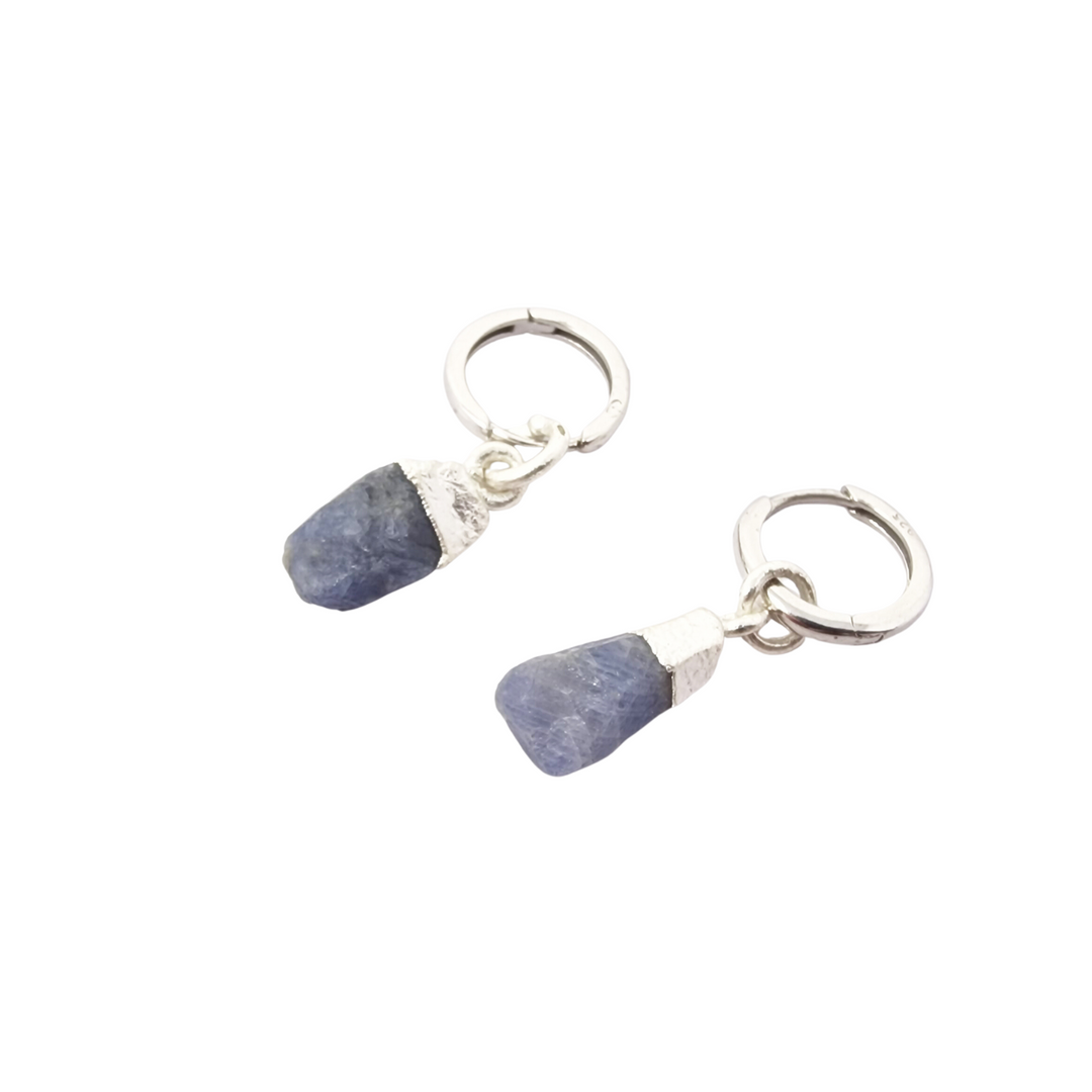 Raw Sapphire Sterling Silver Round Huggies