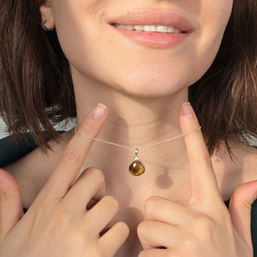 Sterling Silver Tiger's Eye Protection Crystal Necklace