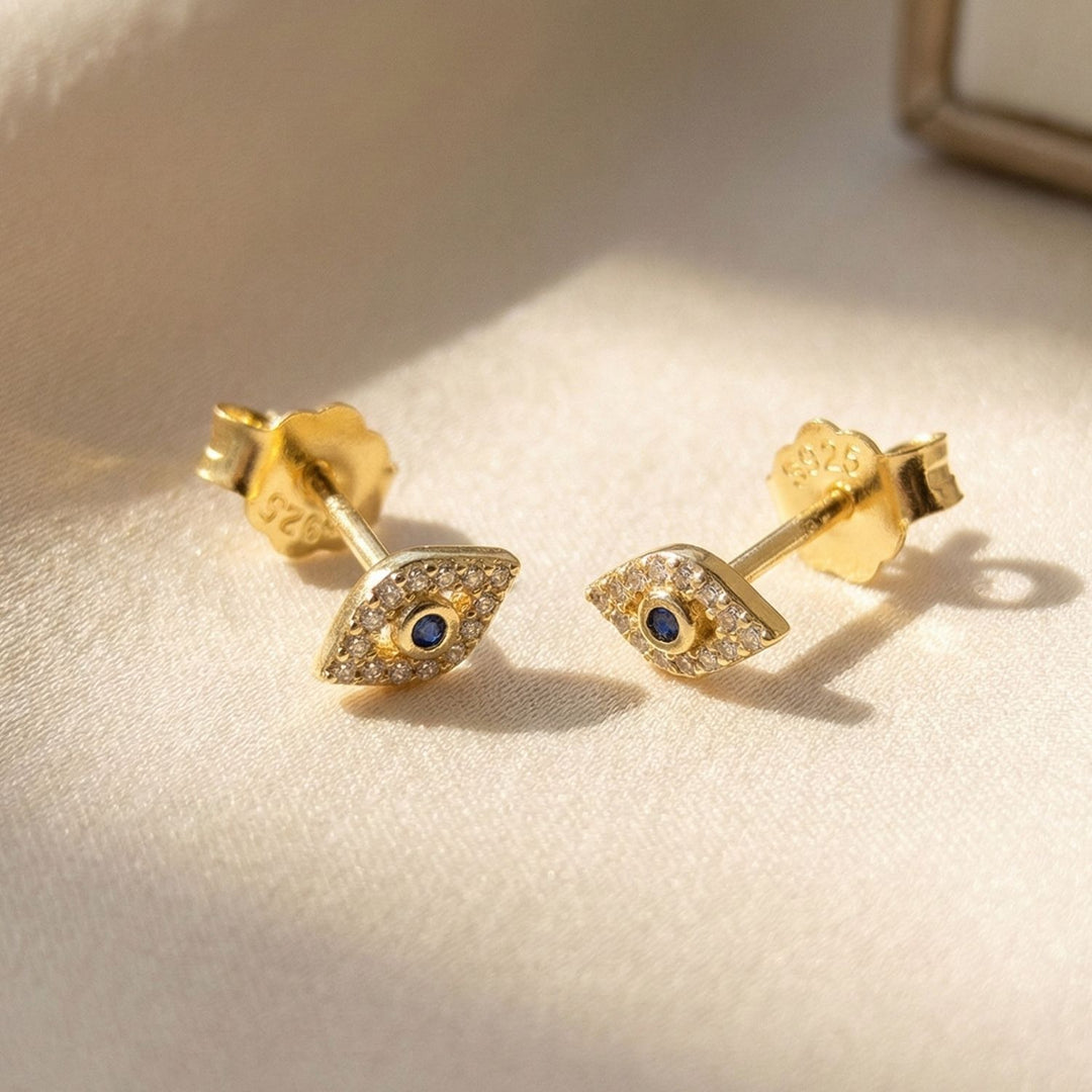 Dainty Evil Eye Gold Plated Minimalist Stud Earrings
