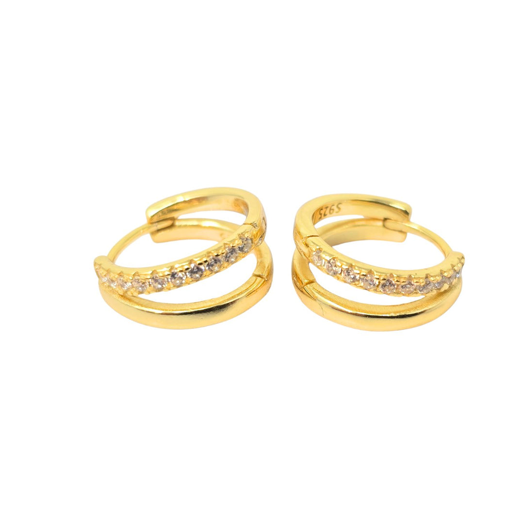 Diamond April Birthstone Double Hoop Small Huggie Gold Plated Earrings