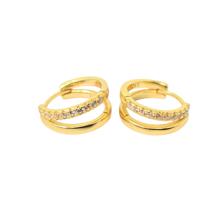Diamond April Birthstone Double Hoop Small Huggie Gold Plated Earrings