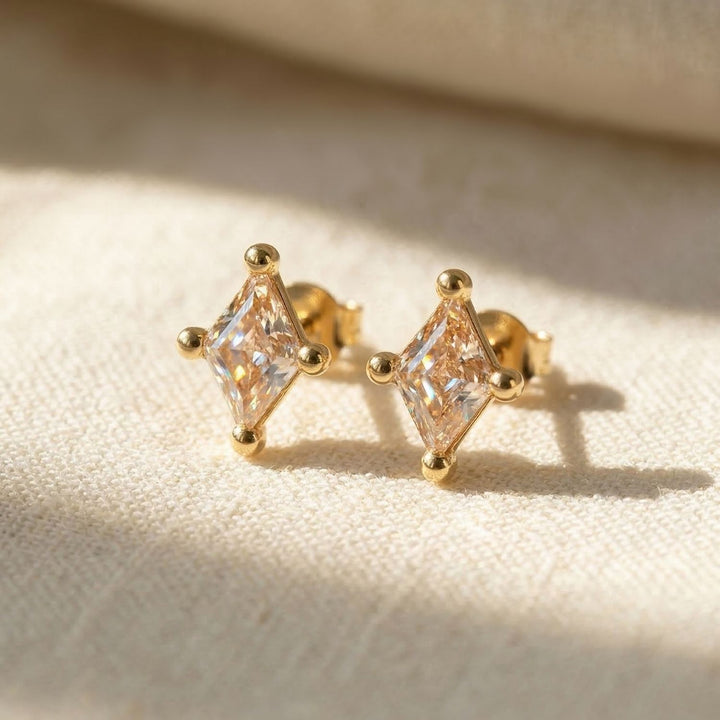 Tiny Citrine Stud November Birthstone Diamond Shaped Earrings