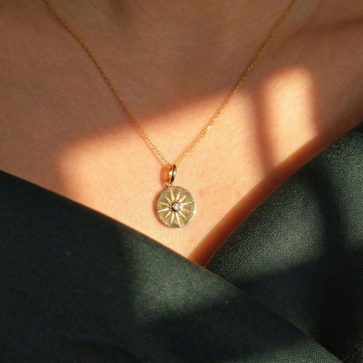 Gold Plated North Star Lucky Disc Pendant Necklace