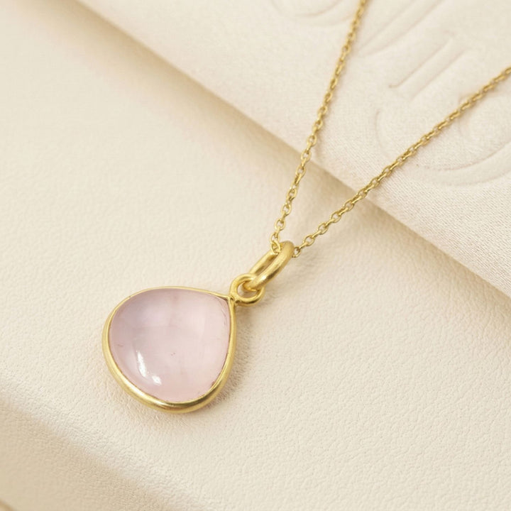 18ct Gold Vermeil Plated Rose Quartz October Birthstone Pendant Necklace