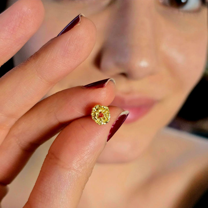 Garnet January Birthstone Carnation Birthflower Gold Plated Stud Earrings