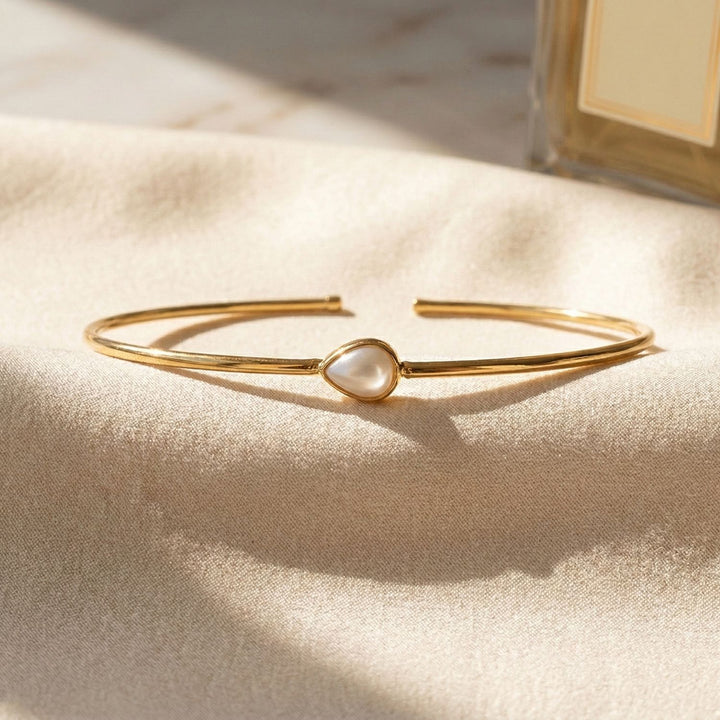 Gold Plated Minimalist Pearl June Birthstone Bangle