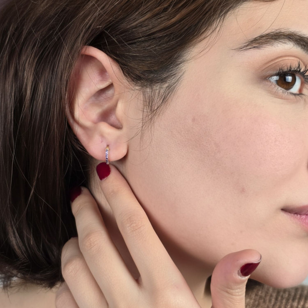 Amethyst February Birthstone Small Huggie Hoop Earrings