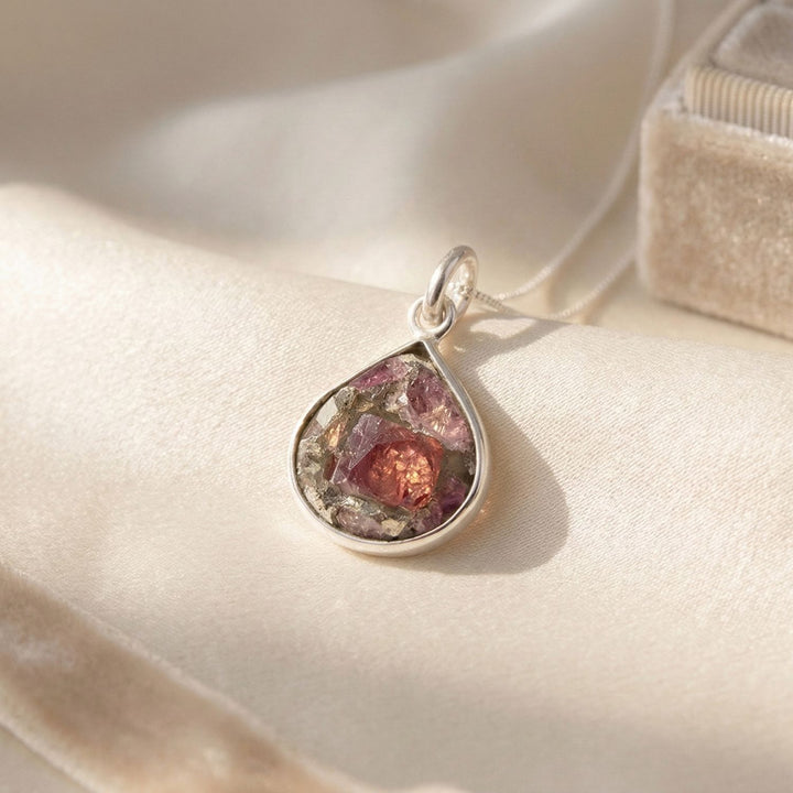 Silver Pink Tourmaline October Birthstone Gemstone Crystal Necklace
