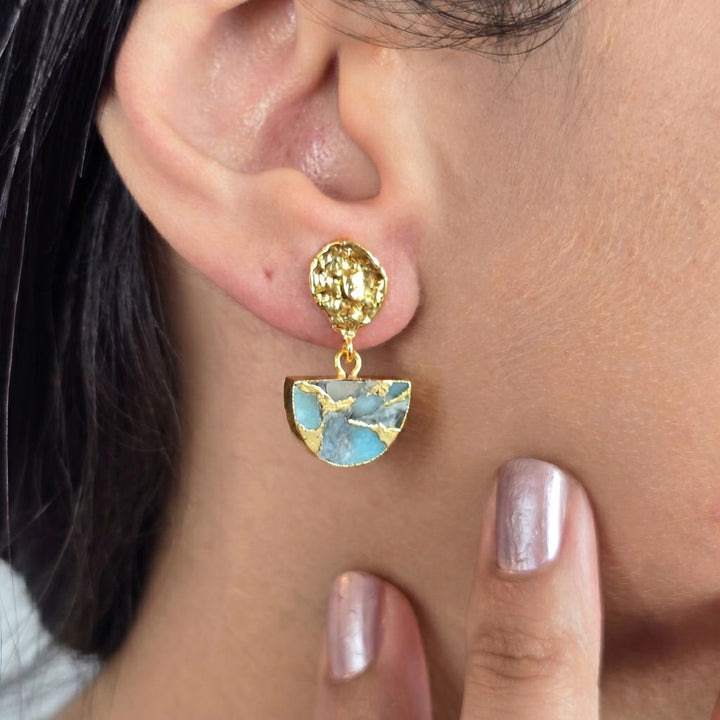 Aquamarine March Birthstone Statement Hammered Earrings