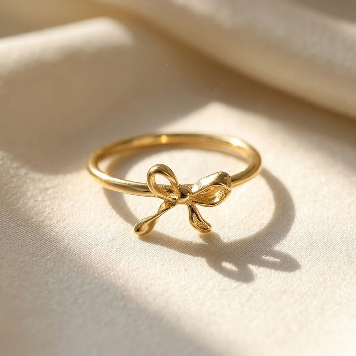 Bow Tie Bowknot Thin Gold Plated Stacking Ring