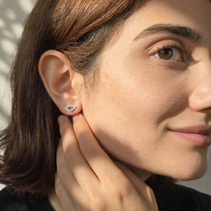 Dainty Evil Eye Gold Plated Minimalist Stud Earrings
