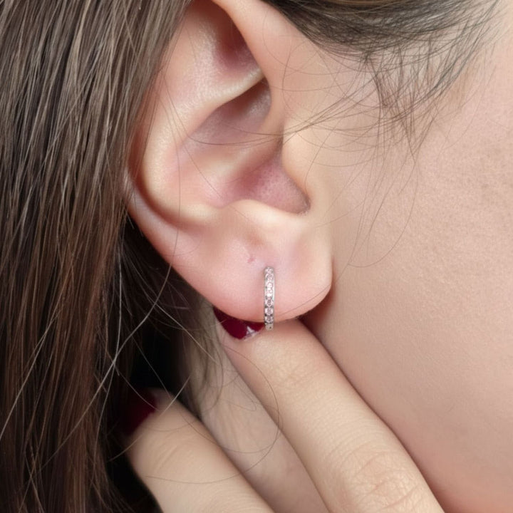 Pink Tourmaline October Birthstone Small Silver Huggies