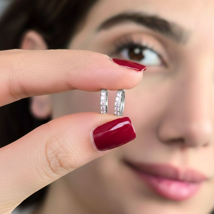 Pink Tourmaline October Birthstone Small Silver Huggies