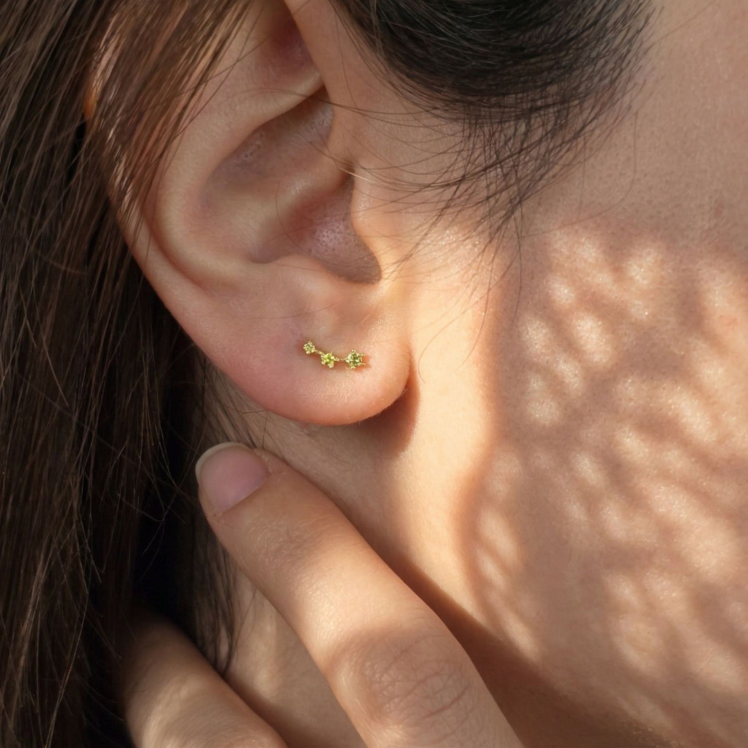 Peridot August Birthstone Climber Stud Earrings