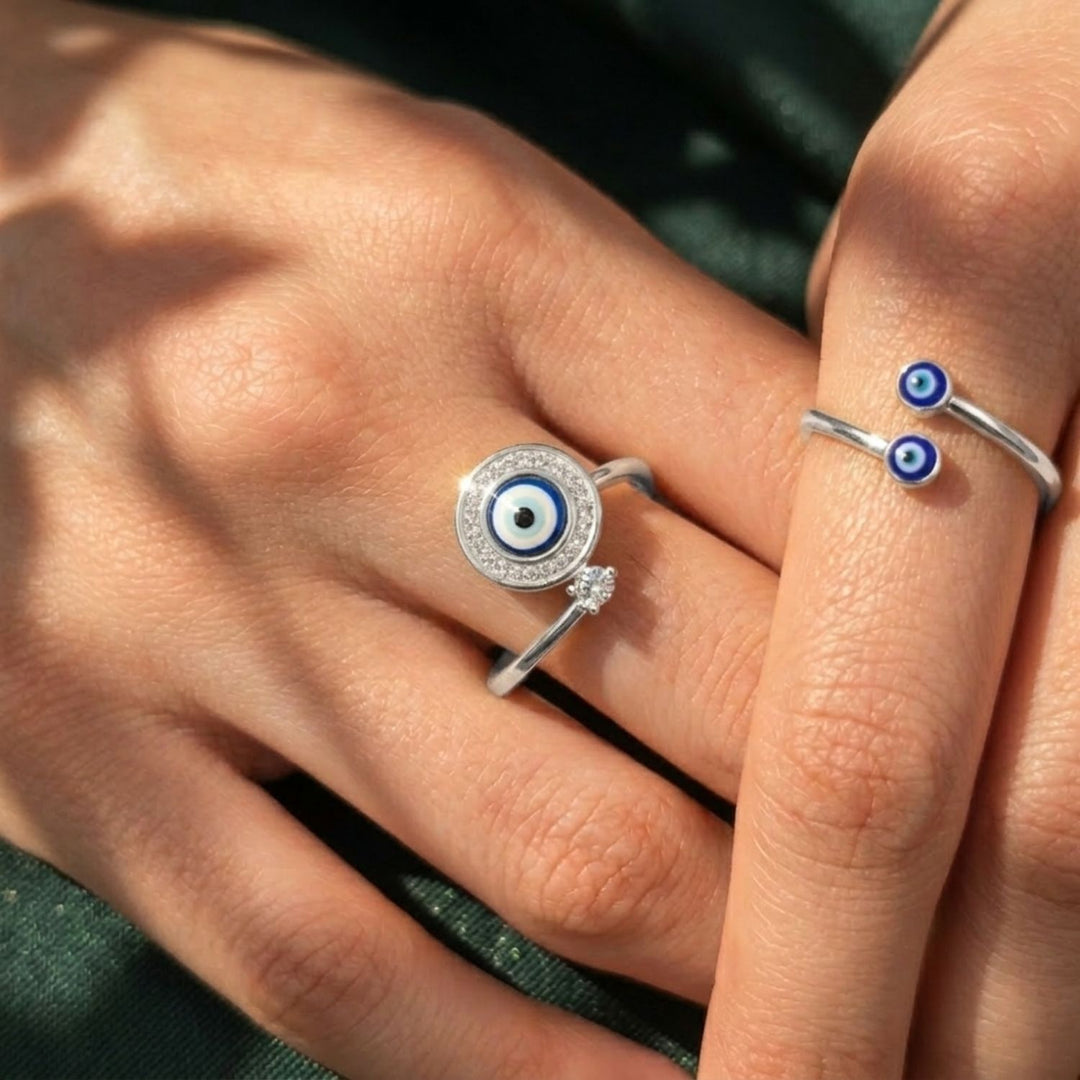 Evil Eye Fidget Spinner Friendship Sterling Silver Ring