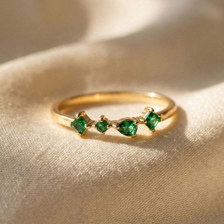 Minimalist Emerald Gemstone May Birthstone Adjustable Gold Vermeil Ring