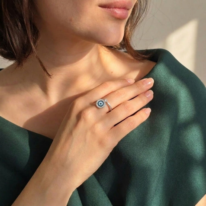 Evil Eye Fidget Spinner Friendship Sterling Silver Ring