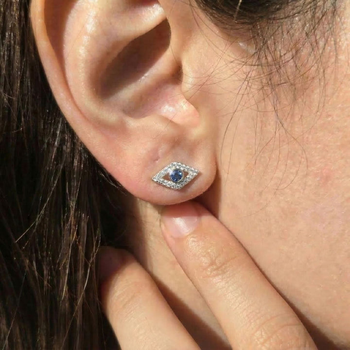 Dainty Evil Eye Silver Minimalist Stud Earrings