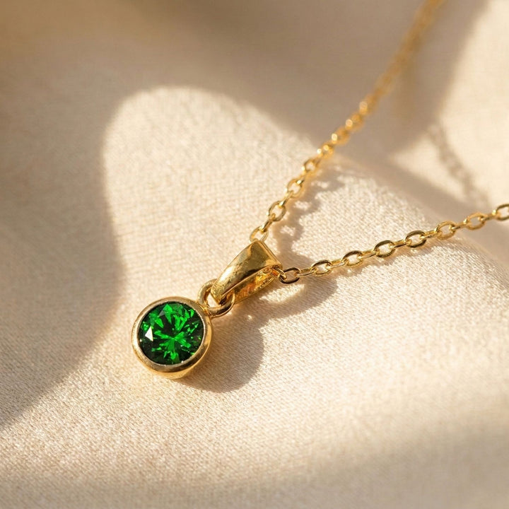 Mini Round Emerald May Birthstone Pendant Necklace