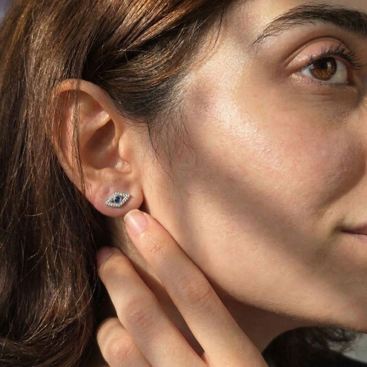 Dainty Evil Eye Silver Minimalist Stud Earrings