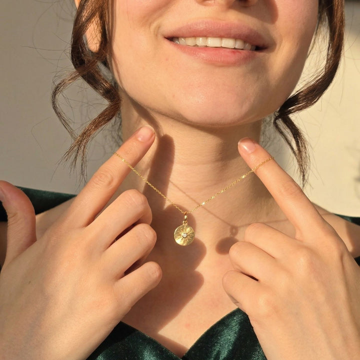Gold Plated North Star Lucky Disc Pendant Necklace