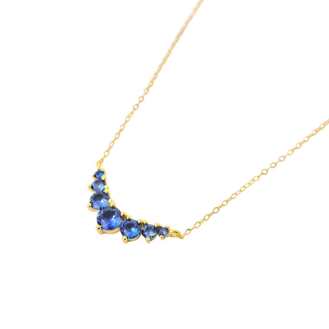 Graduated Round Sappghire Stones Gold Plated Necklace