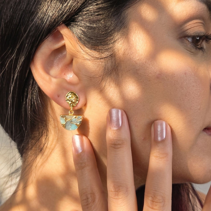 Aquamarine March Birthstone Statement Hammered Earrings