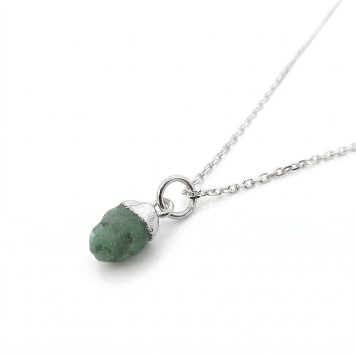 Raw Emerald Sterling Silver May Birthstone Necklace