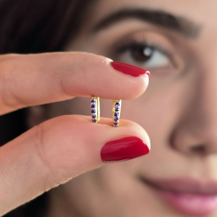 Amethyst February Birthstone Small Huggie Hoop Earrings