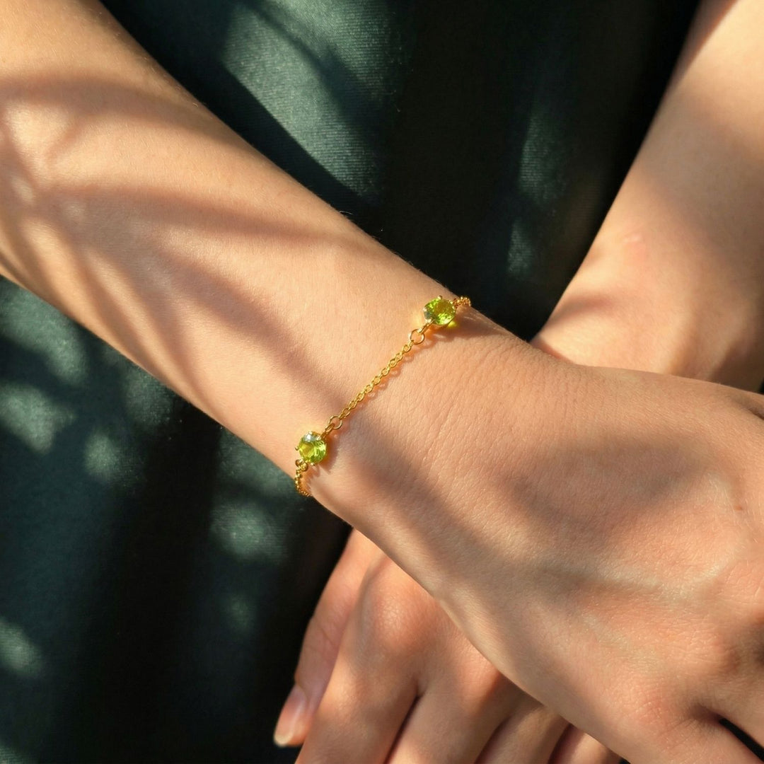 Peridot August Birthstone Minimalist Gold Vermeil Plated Bracelet