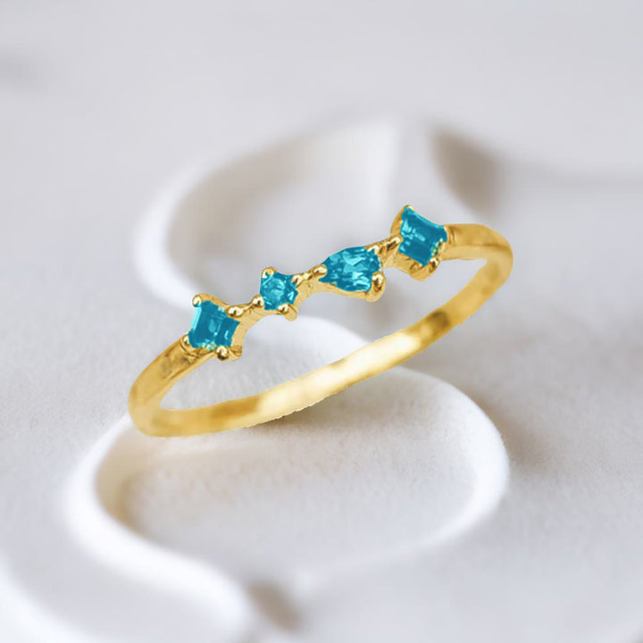 Adjustable Gold Vermeil Ring with Minimalist Blue Aquamarine Gemstones