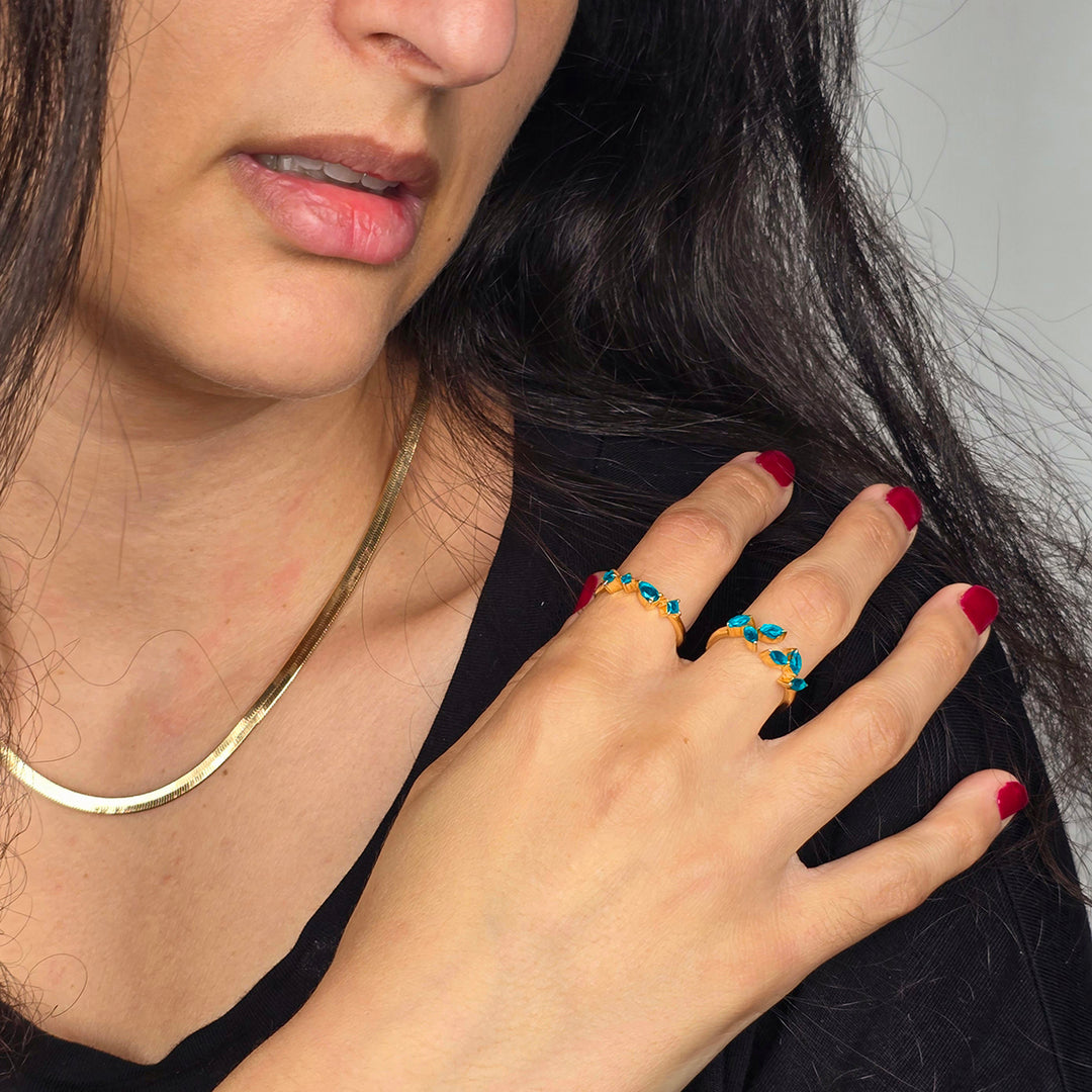 Adjustable Gold Vermeil Ring with Minimalist Blue Aquamarine Gemstones
