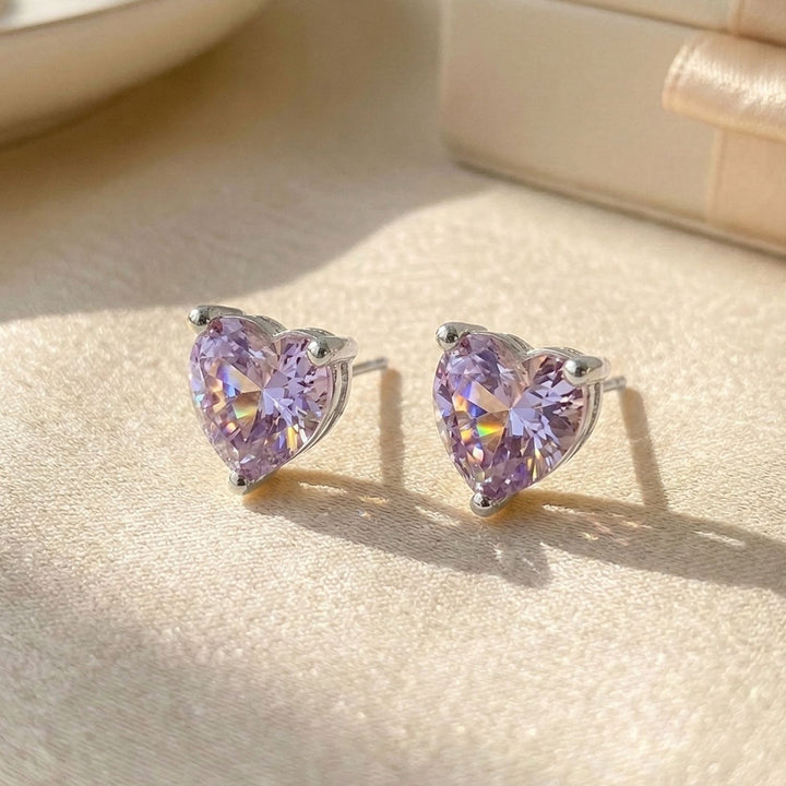 Alexandrite Heart Silver Stud Gemstone Earrings