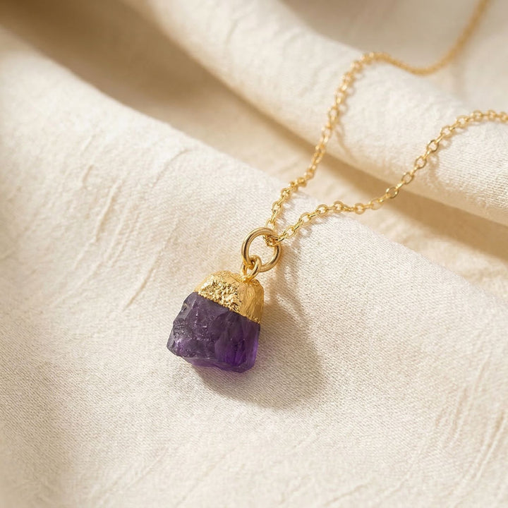 Raw Amethyst Gold Plated February Birthstone Crystal Necklace