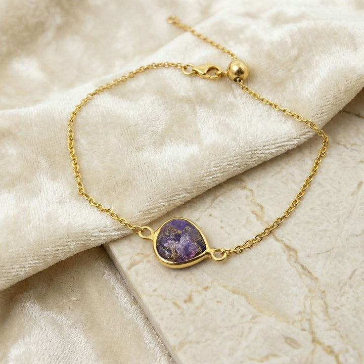 18ct Gold Vermeil Plated Adjustable Amethyst February Birthstone Bracelet