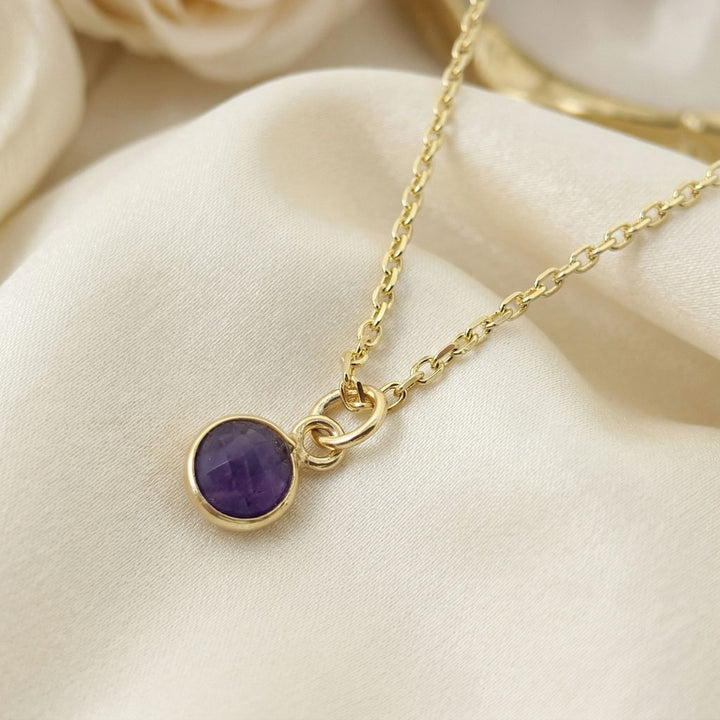 Mini February Amethyst Birthstone Charm Gold Plated Chain