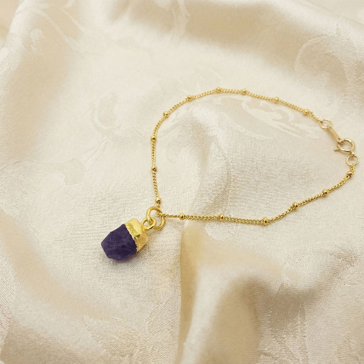 Raw Amethyst February Birthstone Gold Plated Bracelet