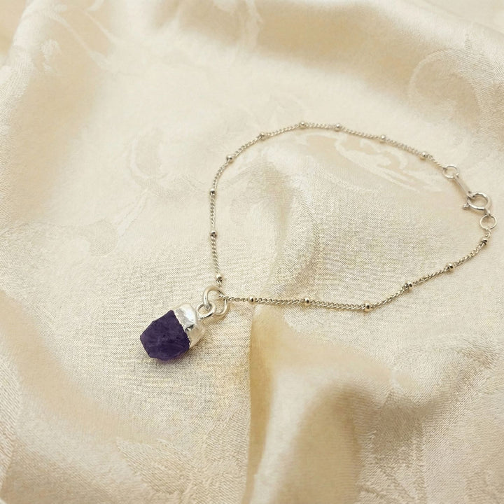 Raw Amethyst February Birthstone Silver Charm Bracelet