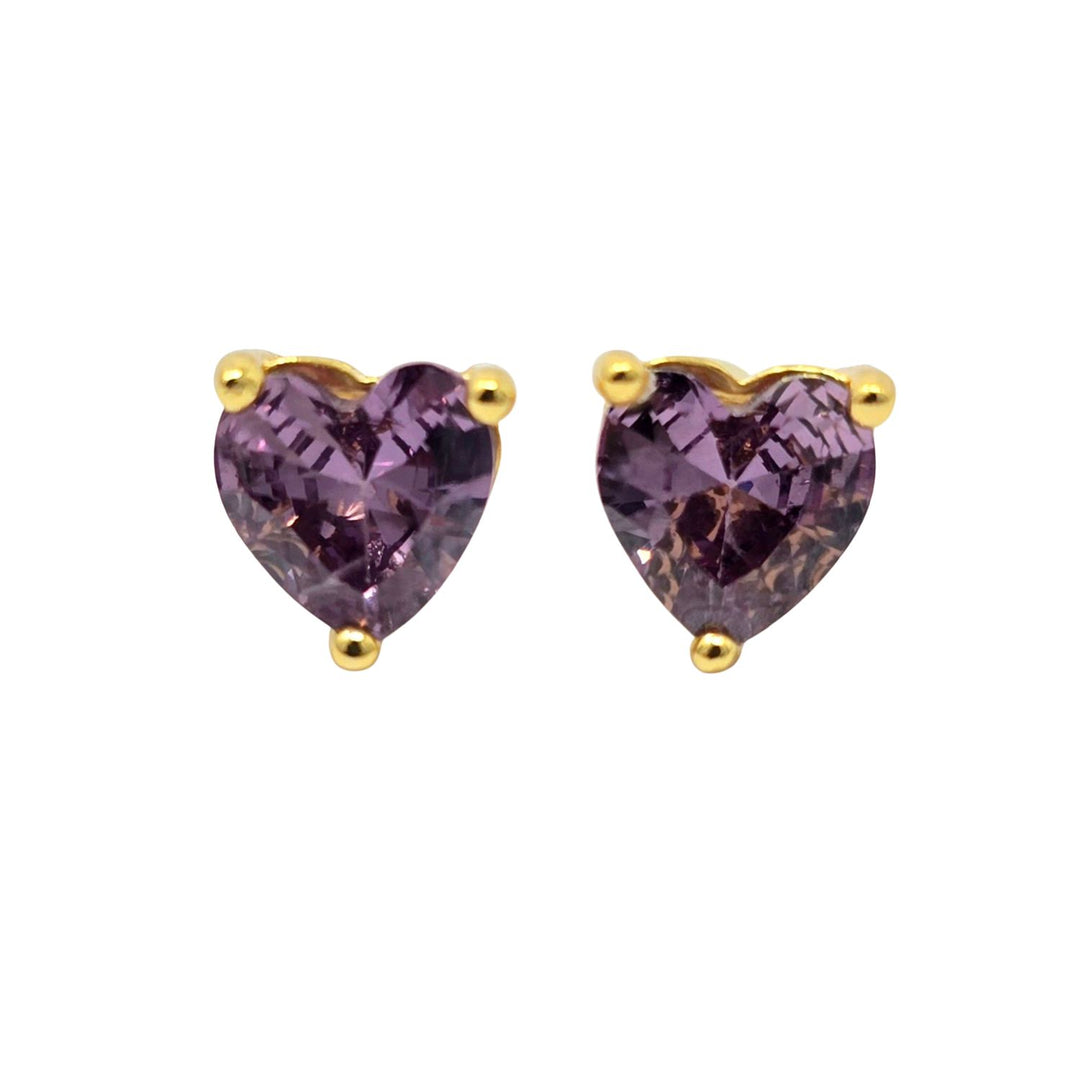 Amethyst Heart February Birthstone Stud Earrings