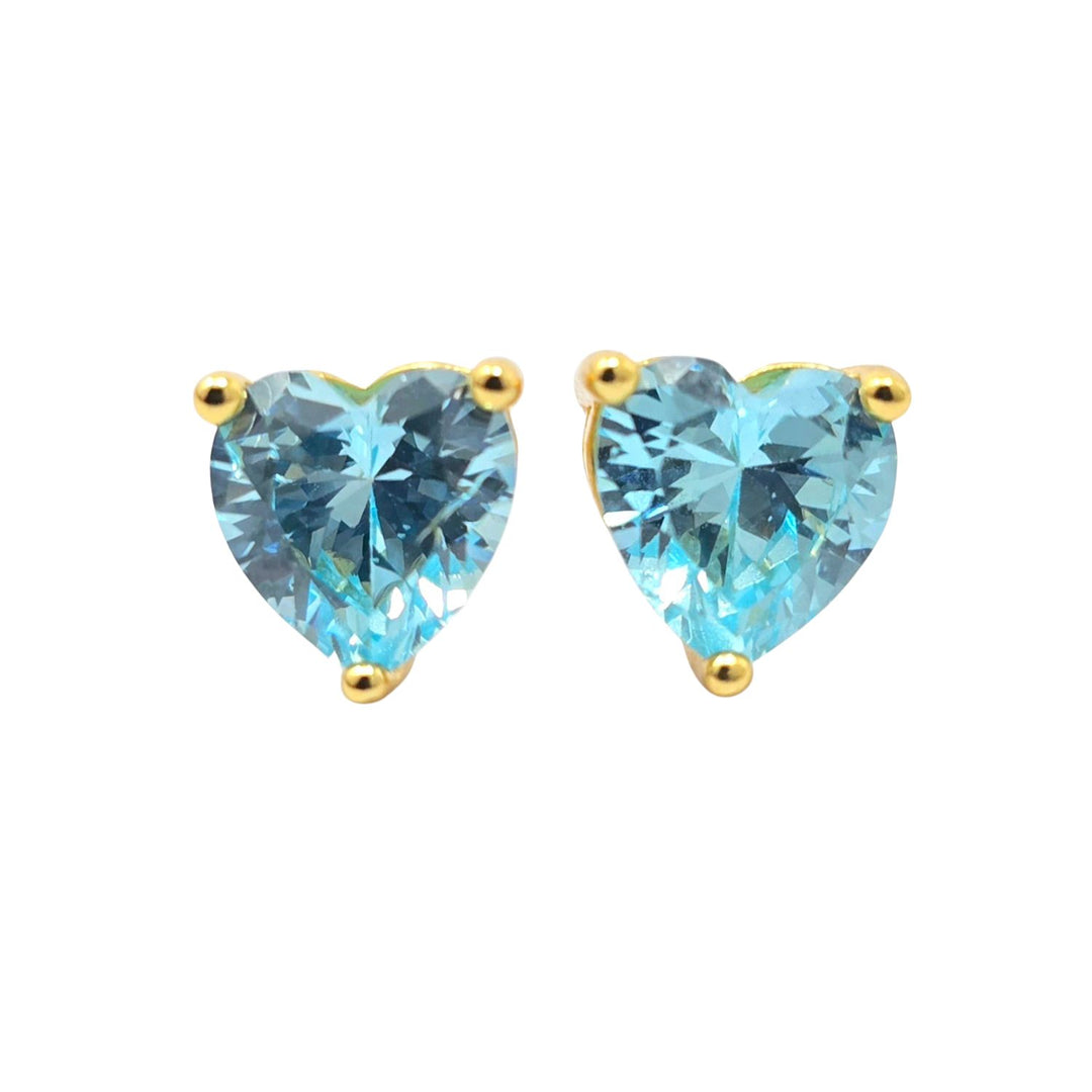 Aquamarine Heart March Birthstone Stud Earrings