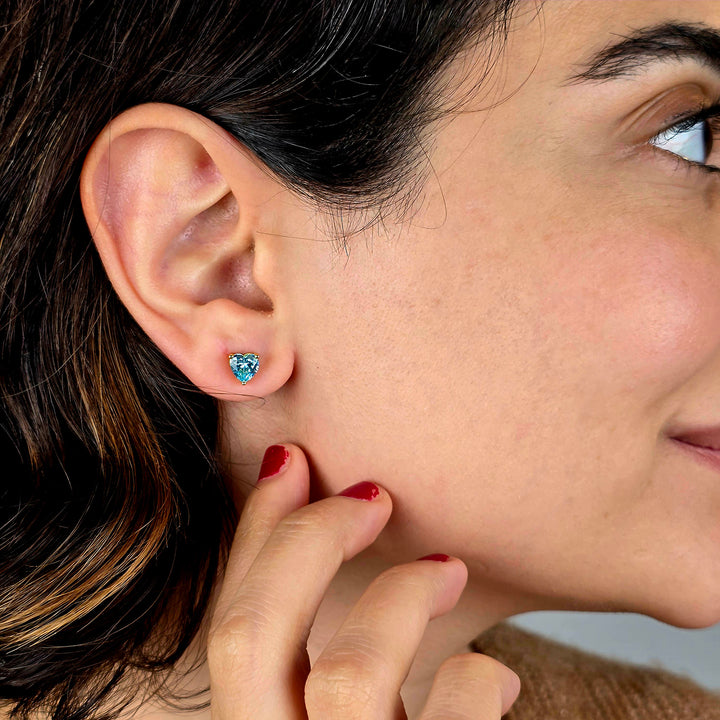 Aquamarine Heart March Birthstone Stud Earrings