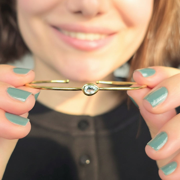 18ct Gold Plated Aquamarine March Birthstone Bangle