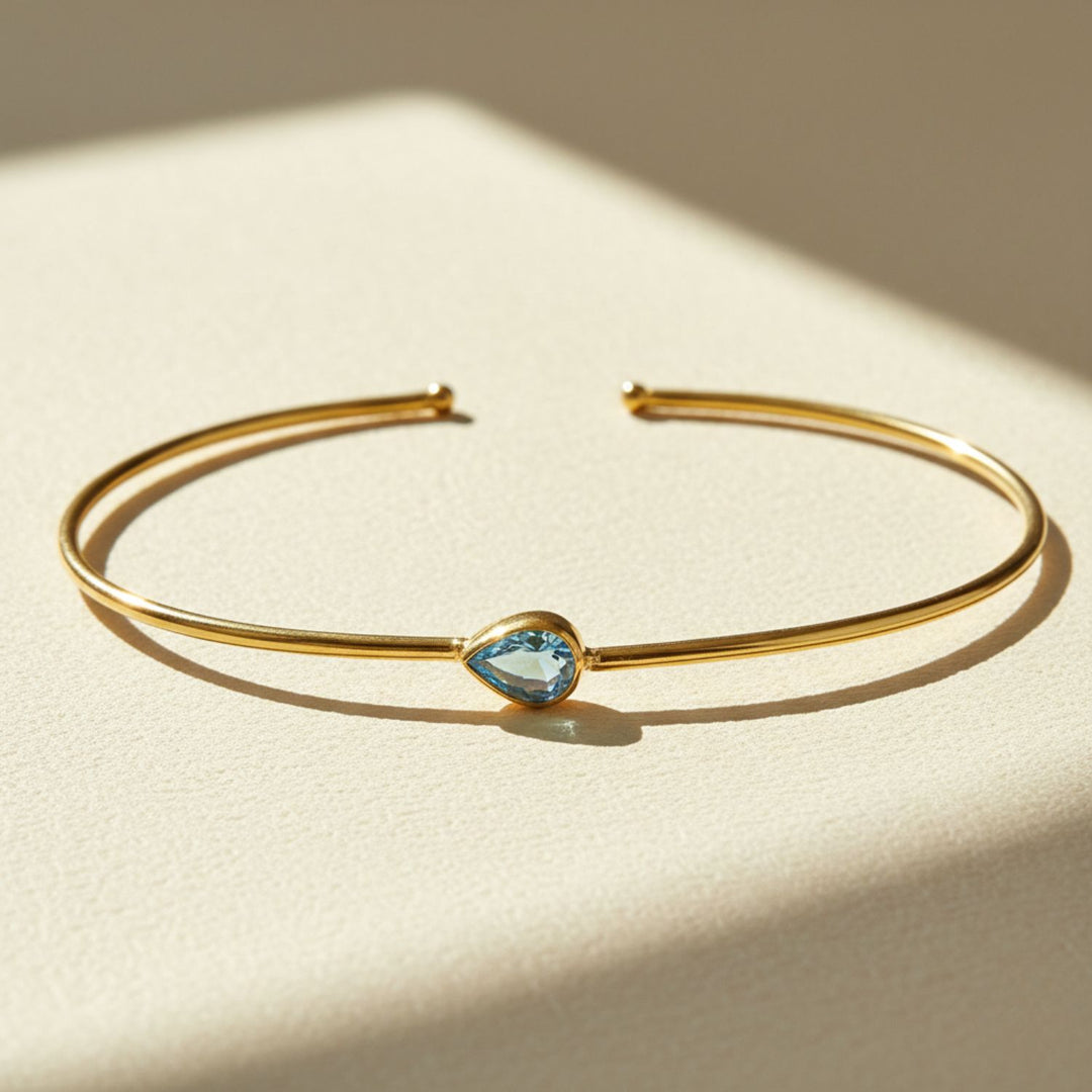 18ct Gold Plated Aquamarine March Birthstone Bangle