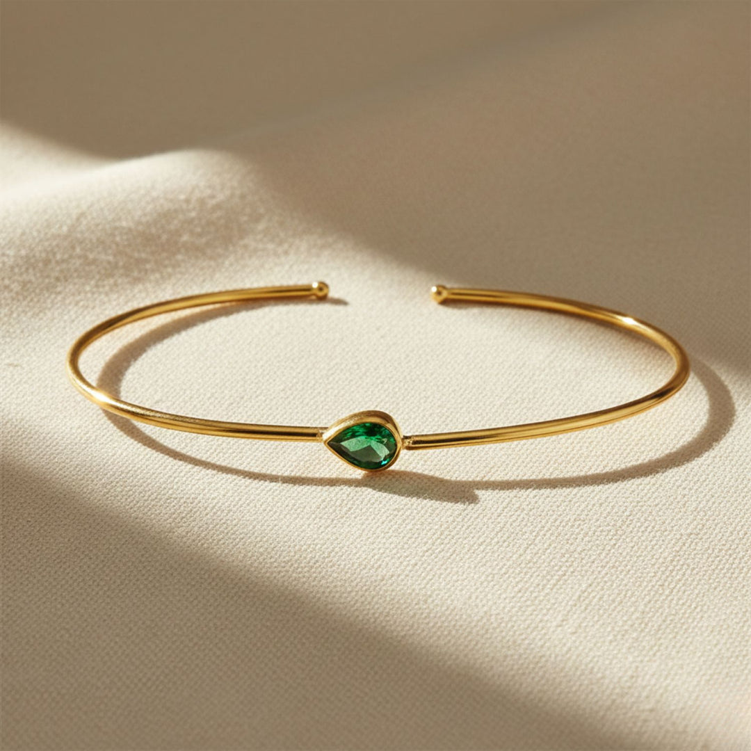 Gold Vermeil Plated Minimalist Emerald May Birthstone Bangle