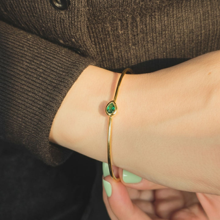 Gold Vermeil Plated Minimalist Emerald May Birthstone Bangle